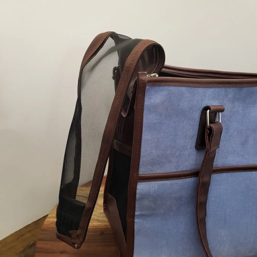 Bow-Wow Pet Carrier Large 15” x 12” x 8” Pets Up to 22lbs Blue Corduroy Unused